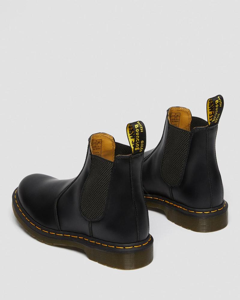 Black Men's Dr Martens 2976 Yellow Stitch Smooth Leather Ankle Boots | CA 430NWY